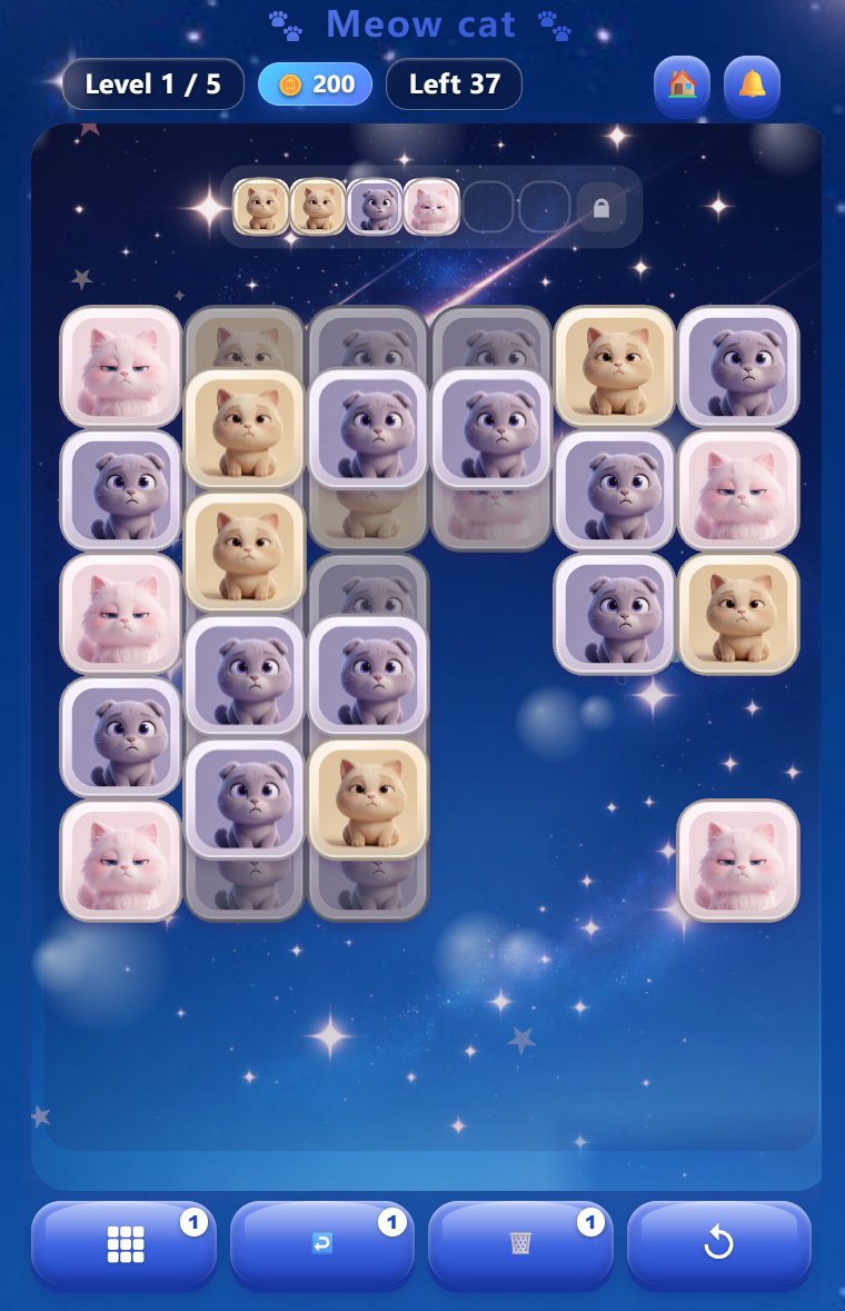 Meow Cat: a cat-matching puzzle against a starry blue sky